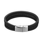 Triple Strand Black Leather Bracelet (7.5"L)