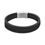 Triple Strand Black Leather Bracelet (7.5"L)