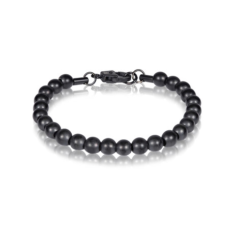 7mm Black Steel Bead Bracelet (7.5"L)