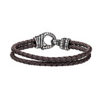Braided Leather + Steel Bracelet // Brown (7.5"L)