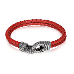 Braided Leather + Steel Bracelet // Red (7.5"L)
