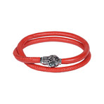 Skull Leather Wrap Bracelet // Red (7.5"L)