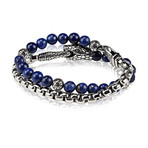 Lapis Blue Steel Snake Wrap Bracelet (8"L)