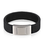 Wide Leather + Steel Bracelet // Black (7.5"L)