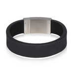 Wide Leather + Steel Bracelet // Black (7.5"L)