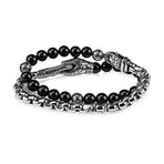 Black Onyx Steel Snake Wrap Bracelet (8"L)
