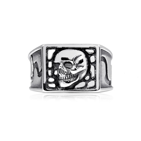 Stainless Steel Skull Signet Ring (Size 10)