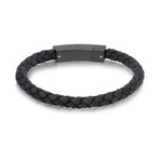 Black Leather Black Clasp Bracelet (7.5"L)