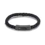 Black Leather Black Clasp Bracelet (7.5"L)