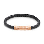 Steel Black Leather Bracelet (7.5"L)