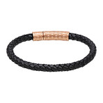 Steel Black Leather Bracelet (7.5"L)