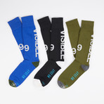 3M Reflective Ink Printing Socks // Set of 3 // Olive + Blue + Black