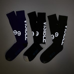 3M Reflective Ink Printing Socks // Set of 3 // Olive + Blue + Black