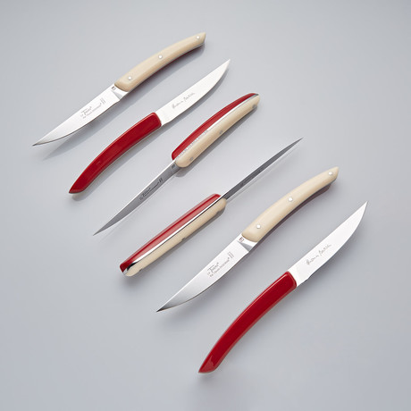 Thomas Bastide 6-Piece Knife Set // Cream + Red Handle