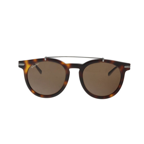 Ferragamo // Double Bridge Round Sunglasses // Havana + Brown