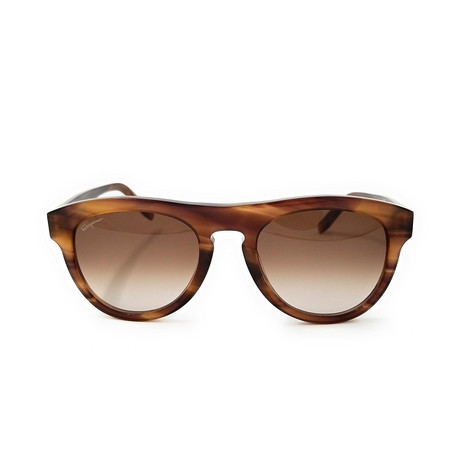 Ferragamo // Round Sunglasses // Striped Brown + Brown Gradient