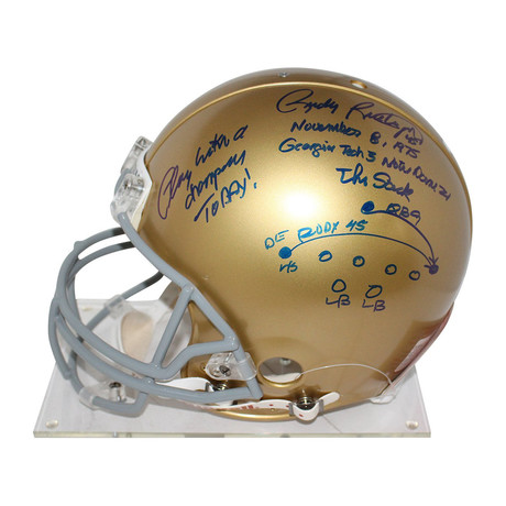 Lou Holtz + Rudy Ruettiger Signed Notre Dame Authentic Helmet