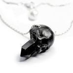 Skull + Crystal Pendant // Black + Silver