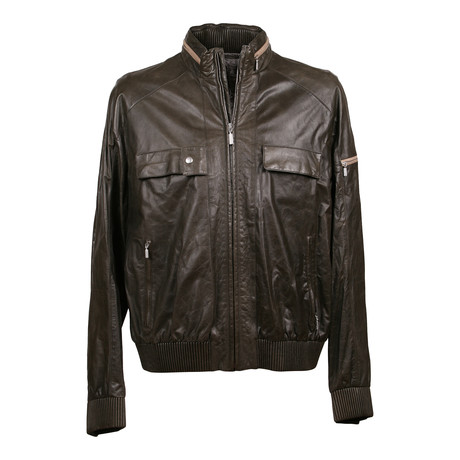 Leather Bomber Jacket // Brown (S)