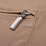 Leather Zip Pocket Biker Jacket // Beige (S)