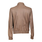 Leather Zip Pocket Biker Jacket // Beige (S)