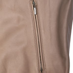 Leather Zip Pocket Biker Jacket // Beige (S)