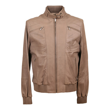 Leather Zip Pocket Biker Jacket // Beige (S)