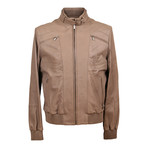 Leather Zip Pocket Biker Jacket // Beige (S)