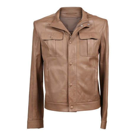 Leather Biker Jacket // Beige (S)