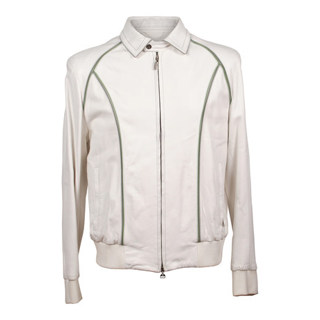 Leather Piped Biker Jacket // White (S)