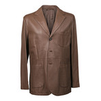 Leather Rolling 3-Button Blazer // Brown (S)