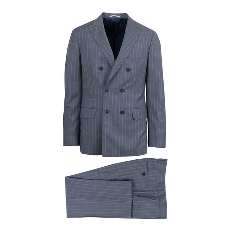 Uccello Striped Wool Double Breasted Suit // Gray (Euro: 46)