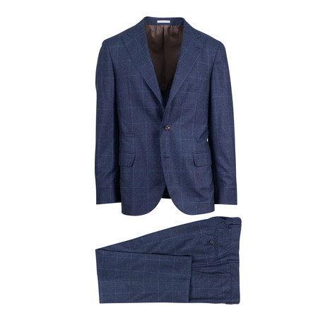 Windowpane Peak Lapel Cashmere Blend 3/2 Suit // Navy Blue (Euro: 46)