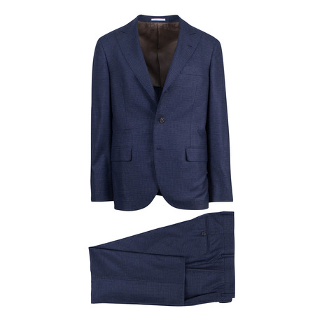 Check Peak Lapel Cashmere Blend 3/2 Suit // Navy Blue (Euro: 46)