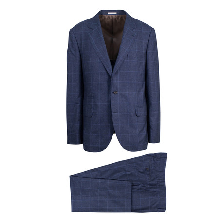 Windowpane Notch Lapel Cashmere Blend 3/2 Suit // Navy Blue (Euro: 46)