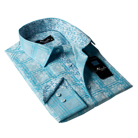 Amedeo Exclusive // Reversible Cuff Button-Down Shirt // Turquoise Check + Blue Floral (S)