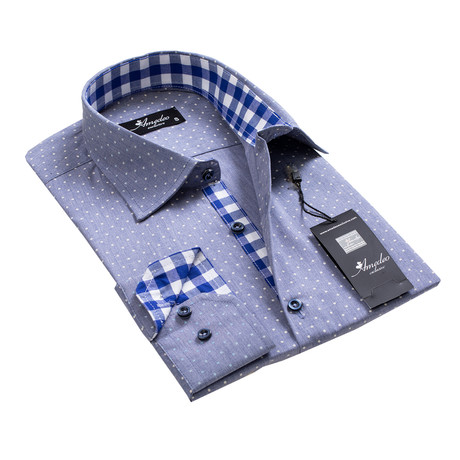Amedeo Exclusive // Reversible Cuff Button-Down Shirt // Blue + Gray + White Dots (S)