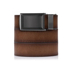 Full Grain Leather Belt // Cognac + Gunmetal Bar Stripe Buckle (Full Grain Adobe + Framed Gunmetal Buckle)