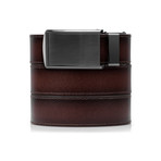Full Grain Leather Belt // Cognac + Gunmetal Bar Stripe Buckle