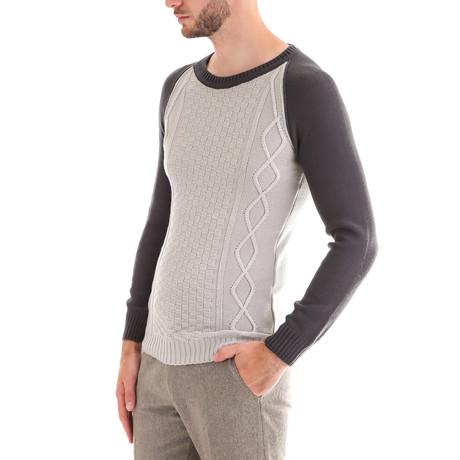 Wool Raglan Sweater + Geometric Design // Gray (XL)