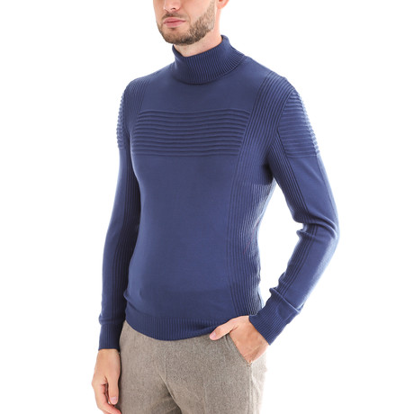 Wool Striped Polo Shirt // Blue (S)