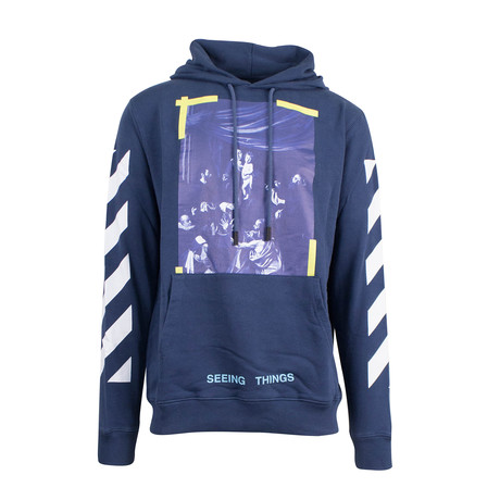 Off White Diag Caravaggio Hoodie Dark Blue White XS OFF