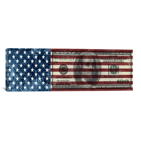 One Hundred Dollar Bill // USA Flag (36"W x 12"H x 0.75"D)