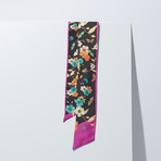 Flower + Butterfly Silk Twilly Scarf // Purple