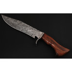 Damascus Steel Bowie Knife + Leather Sheath // Rosewood Handle