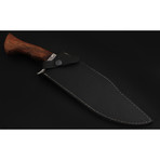 Damascus Steel Bowie Knife + Leather Sheath // Rosewood Handle