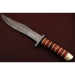 Damascus Steel Long Hunting Bowie Knife // Resin Micarta Handle