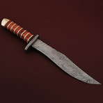 Damascus Steel Long Hunting Bowie Knife // Resin Micarta Handle