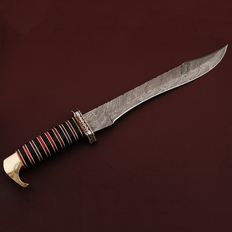 Damascus Steel Bowie Knife // Bull Horn + Micarta Handle