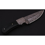 Damascus Steel Full Tang Skinner Knife + Leather Sheath // Canvas Micarta Handle